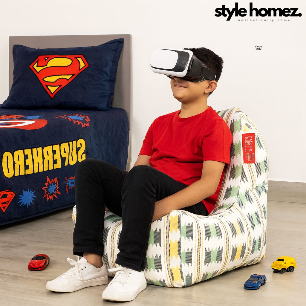 Style Homez CANVAS CLASSIC CHAIR, Cotton Canvas IKAT Printed Bean Bag XL Size With Beans Fillers