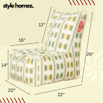 Style Homez CANVAS CLASSIC CHAIR, Cotton Canvas IKAT Printed Bean Bag XL Size With Beans Fillers