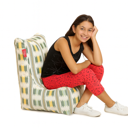 Style Homez CANVAS CLASSIC CHAIR, Cotton Canvas IKAT Printed Bean Bag XL Size With Beans Fillers