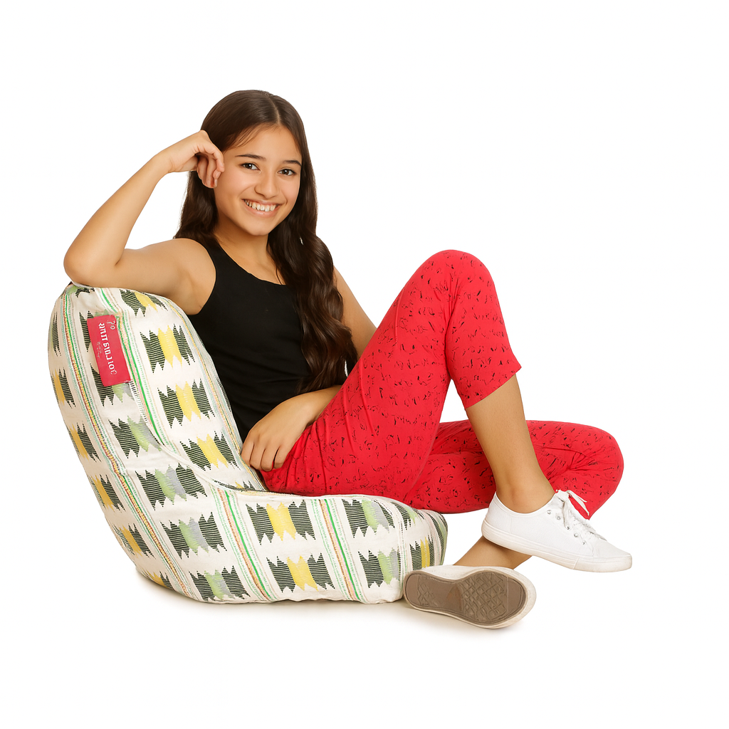 Style Homez CANVAS CLASSIC CHAIR, Cotton Canvas IKAT Printed Bean Bag XL Size With Beans Fillers