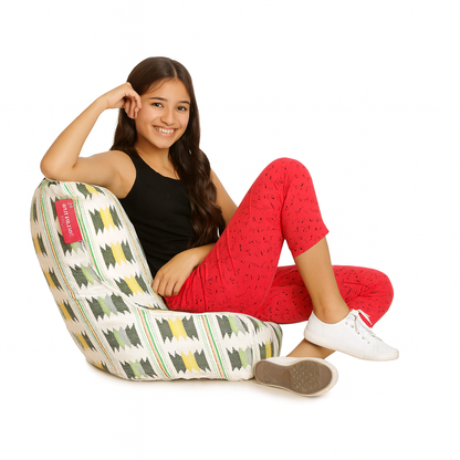 Style Homez CANVAS CLASSIC CHAIR, Cotton Canvas IKAT Printed Bean Bag XL Size With Beans Fillers