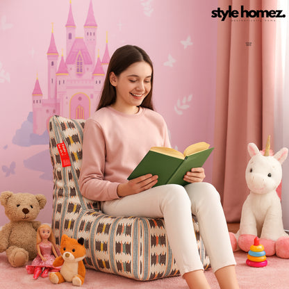 Style Homez CANVAS CLASSIC CHAIR, Cotton Canvas IKAT Printed Bean Bag XL Size With Beans Fillers