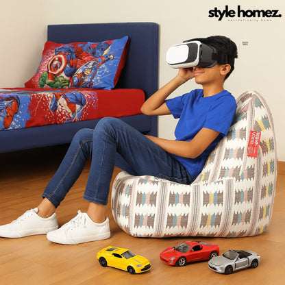 Style Homez CANVAS CLASSIC CHAIR, Cotton Canvas IKAT Printed Bean Bag XL Size With Beans Fillers