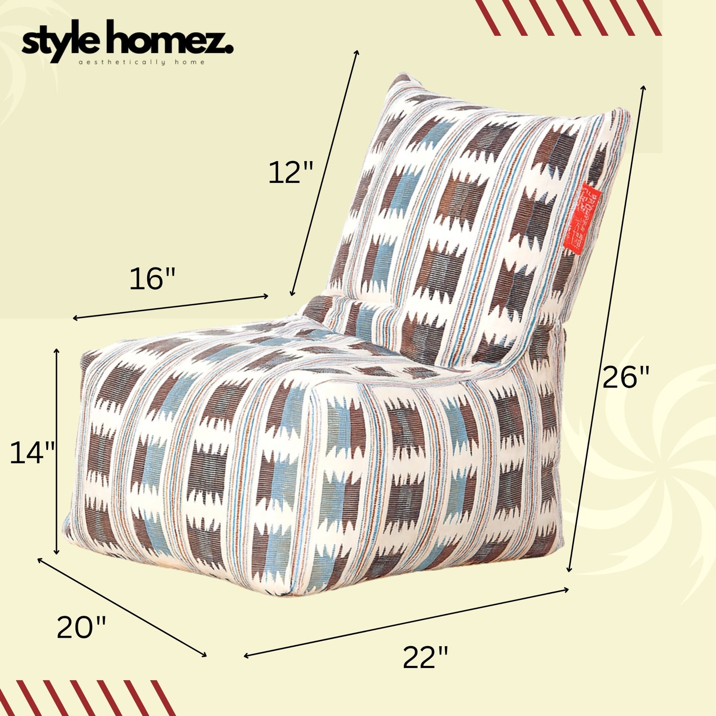 Style Homez CANVAS CLASSIC CHAIR, Cotton Canvas IKAT Printed Bean Bag XL Size With Beans Fillers