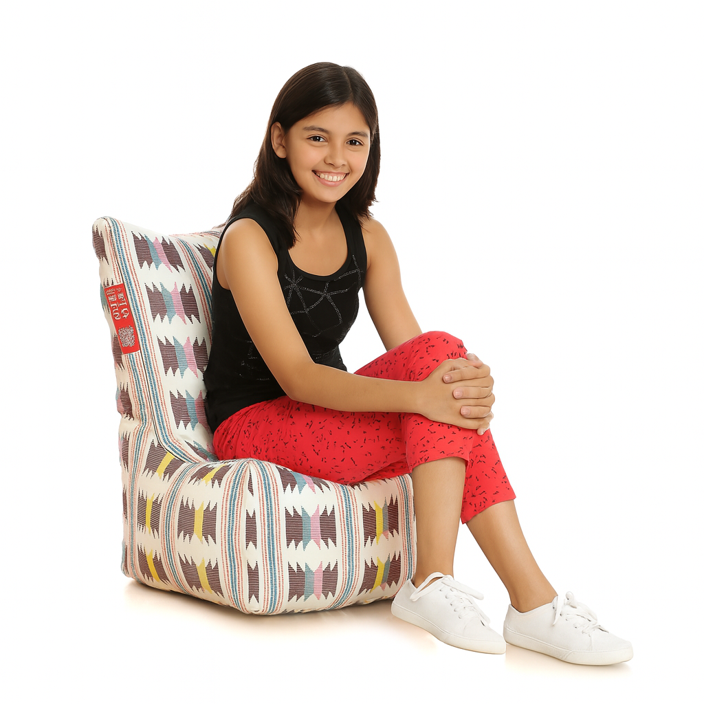 Style Homez CANVAS CLASSIC CHAIR, Cotton Canvas IKAT Printed Bean Bag XL Size With Beans Fillers