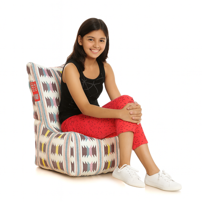 Style Homez CANVAS CLASSIC CHAIR, Cotton Canvas IKAT Printed Bean Bag XL Size With Beans Fillers