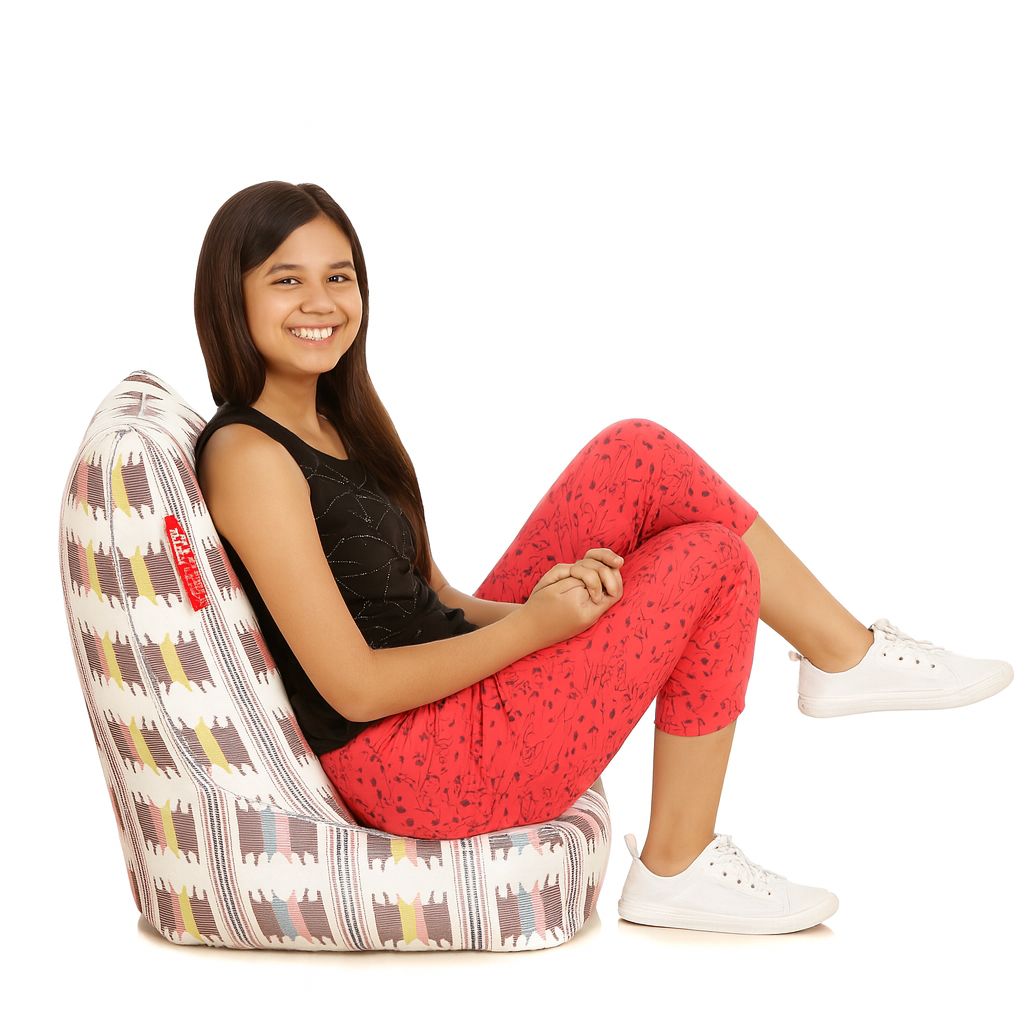 Style Homez CANVAS CLASSIC CHAIR, Cotton Canvas IKAT Printed Bean Bag XL Size With Beans Fillers