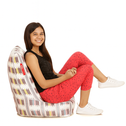 Style Homez CANVAS CLASSIC CHAIR, Cotton Canvas IKAT Printed Bean Bag XL Size With Beans Fillers
