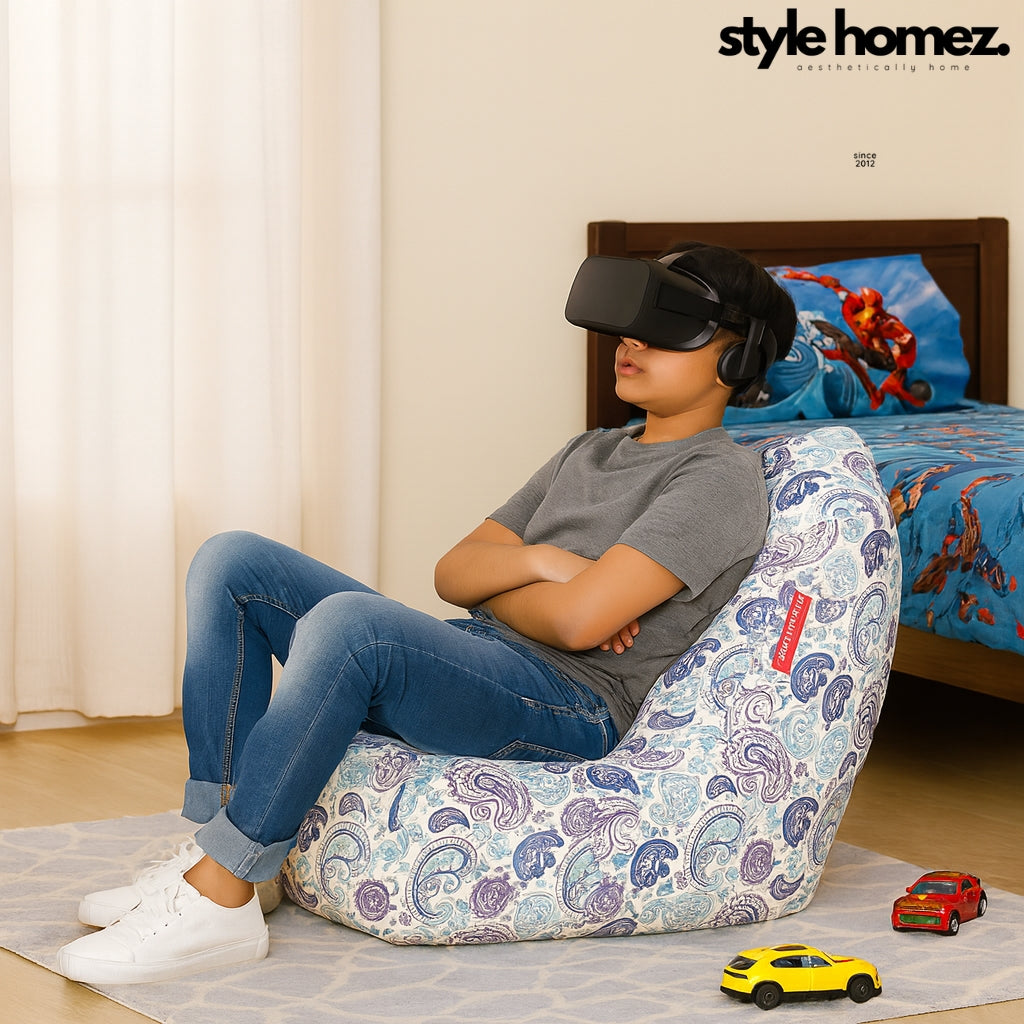 Style Homez CANVAS CLASSIC CHAIR, Cotton Canvas Paisley Printed Bean Bag XL Size With Beans Fillers