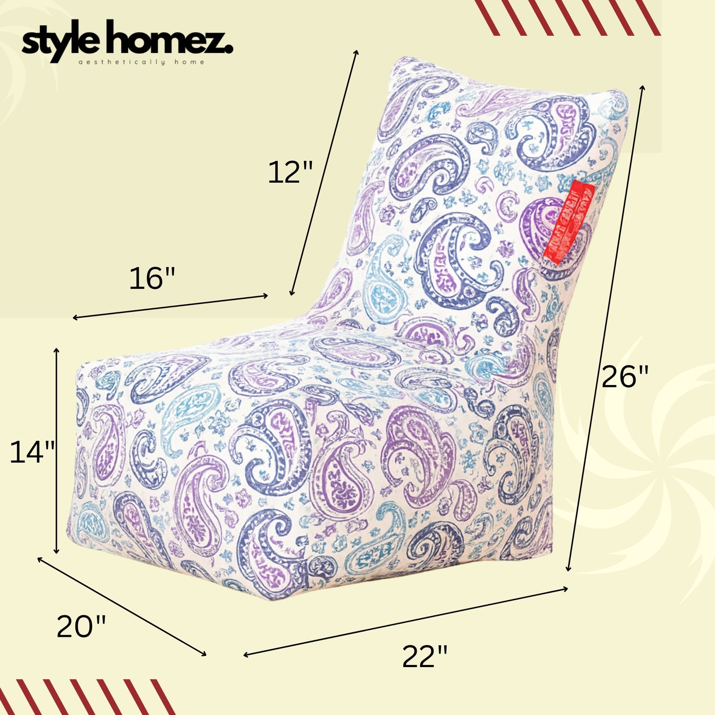 Style Homez CANVAS CLASSIC CHAIR, Cotton Canvas Paisley Printed Bean Bag XL Size With Beans Fillers