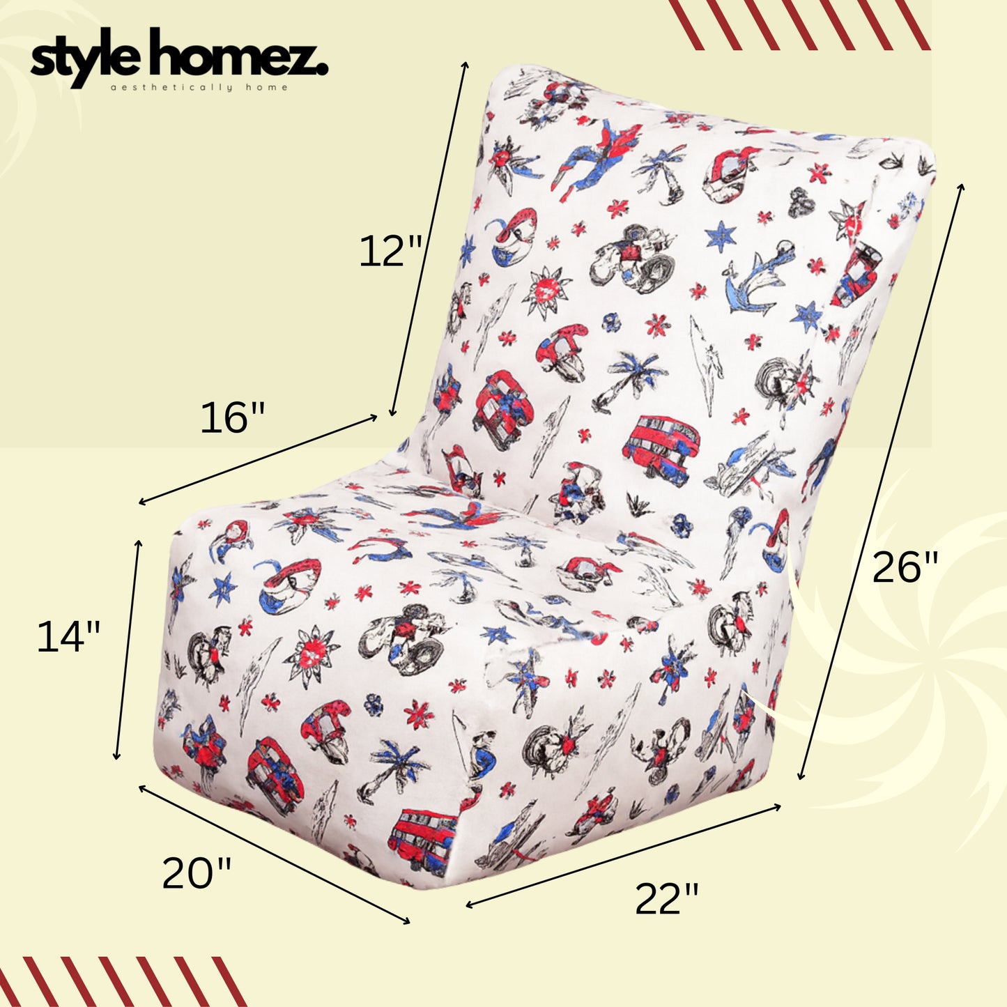 Style Homez CANVAS CLASSIC CHAIR, Cotton Canvas Abstract Printed Bean Bag XL Size With Beans Fillers