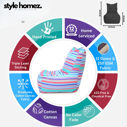 Style Homez Classic Chair Cotton Canvas Stripes Printed Bean Bag XXL Size Filled with Beans Fillers