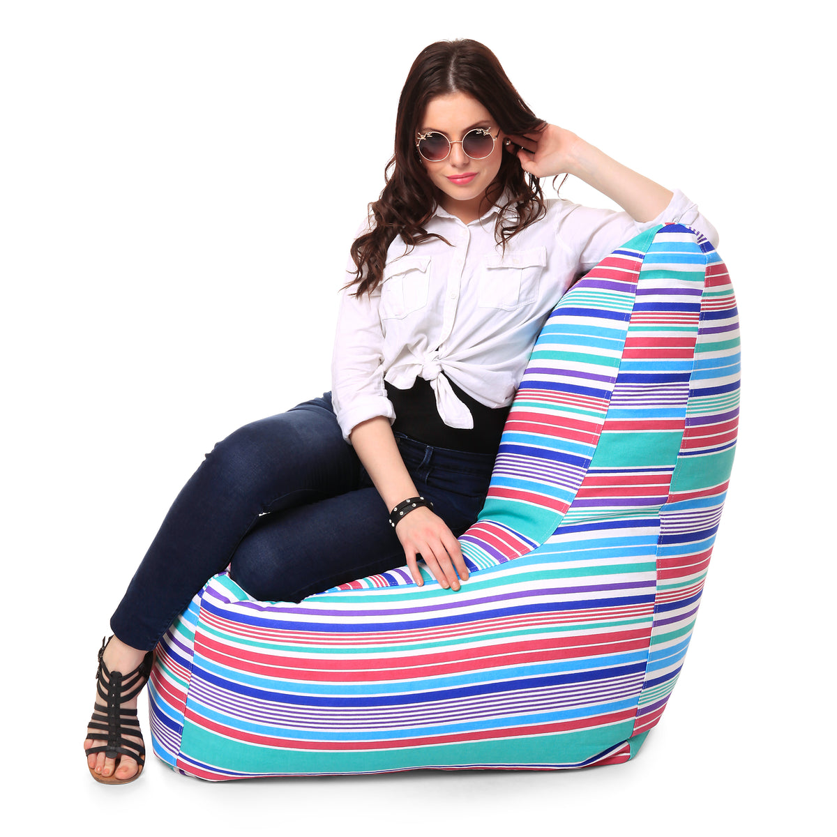 Style Homez Classic Chair Cotton Canvas Stripes Printed Bean Bag XXL Size Filled with Beans Fillers