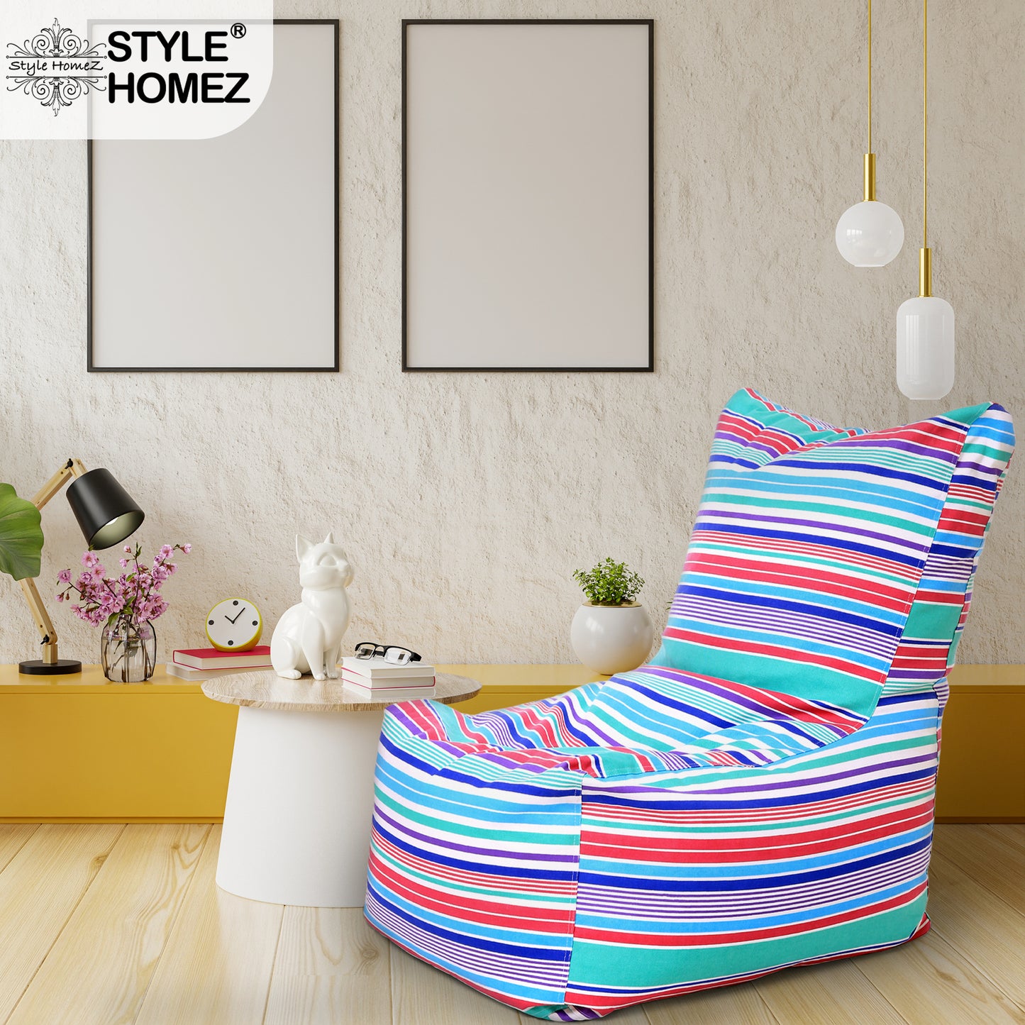Style Homez Classic Chair Cotton Canvas Stripes Printed Bean Bag XXL Size Filled with Beans Fillers