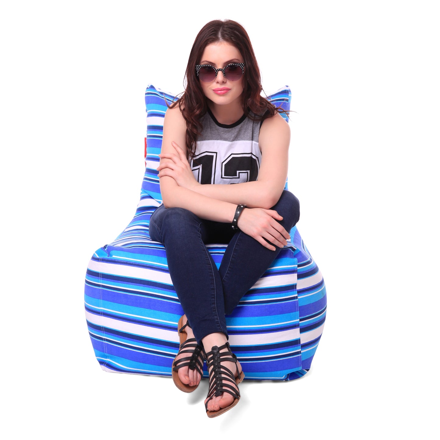Style Homez Classic Chair Cotton Canvas Stripes Printed Bean Bag XXL Size Filled with Beans Fillers