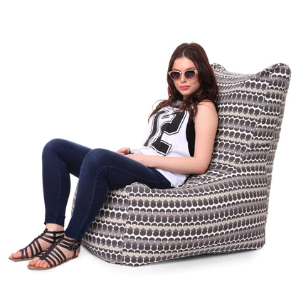 Style Homez Classic Chair Cotton Canvas Polka Dots Printed Bean Bag XXL Size Filled with Beans Fillers