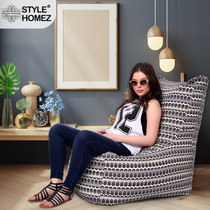 Style Homez Classic Chair Cotton Canvas Polka Dots Printed Bean Bag XXL Size Filled with Beans Fillers