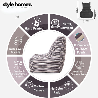 Style Homez Classic Chair Cotton Canvas Polka Dots Printed Bean Bag XXL Size Filled with Beans Fillers