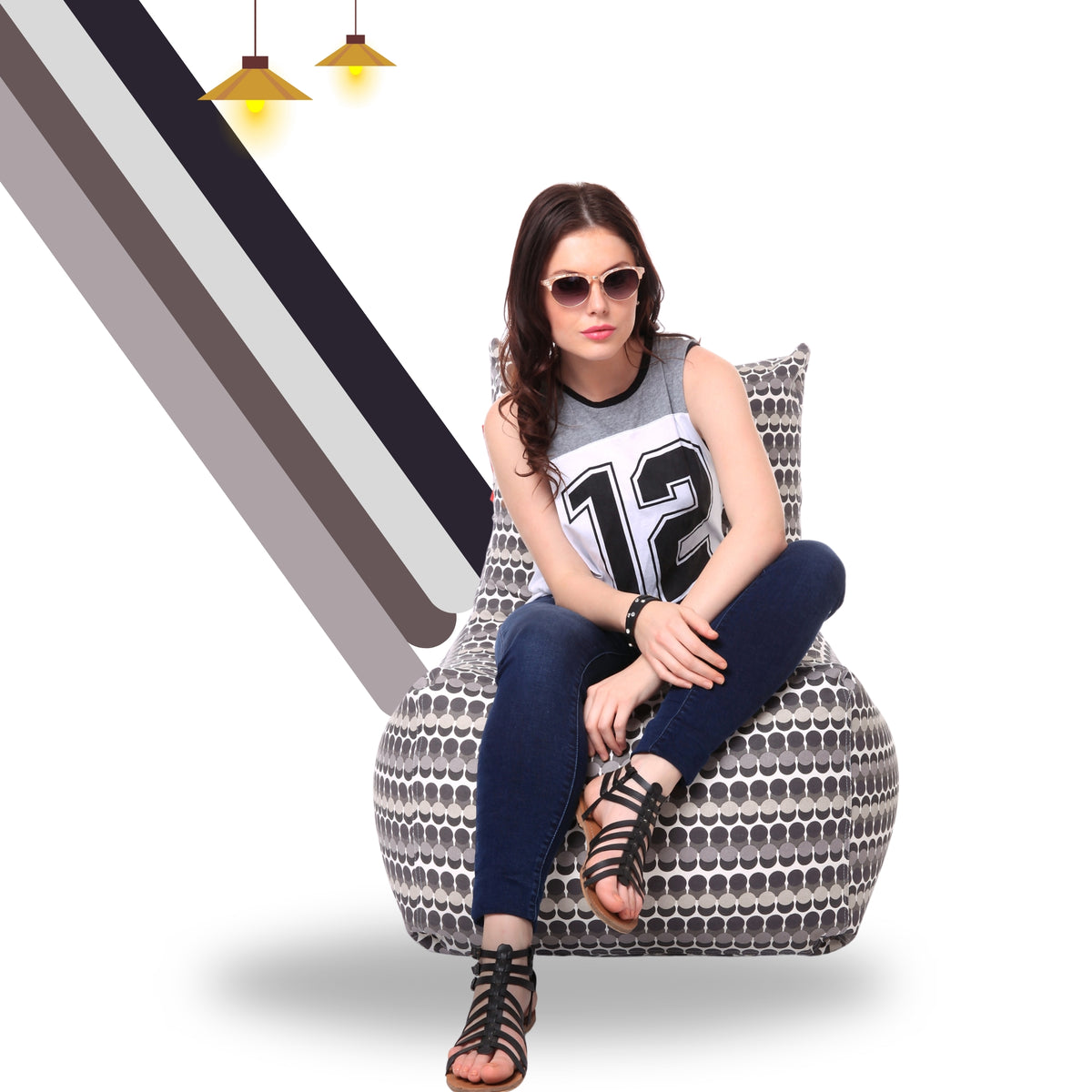 Style Homez Classic Chair Cotton Canvas Polka Dots Printed Bean Bag XXL Size Filled with Beans Fillers