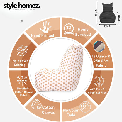 Style Homez Classic Chair Cotton Canvas Polka Dots Printed Bean Bag XXL Size Filled with Beans Fillers