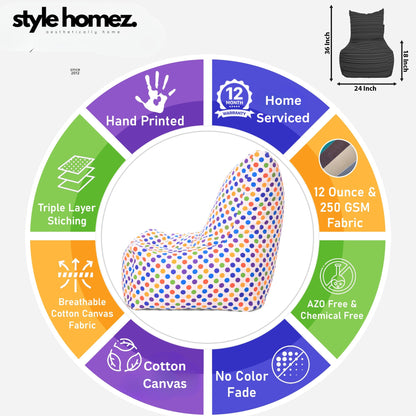 Style Homez Classic Chair Cotton Canvas Polka Dots Printed Bean Bag XXL Size Filled with Beans Fillers