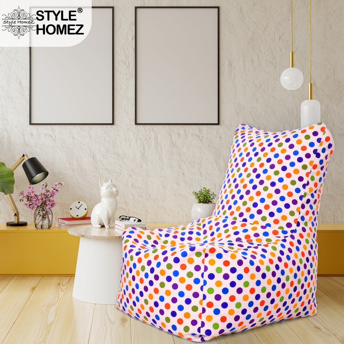 Style Homez Classic Chair Cotton Canvas Polka Dots Printed Bean Bag XXL Size Filled with Beans Fillers