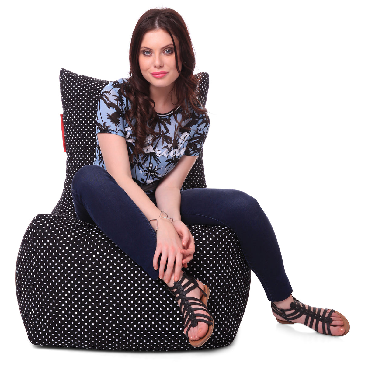 Style Homez Classic Chair Cotton Canvas Polka Dots Printed Bean Bag XXL Size Filled with Beans Fillers