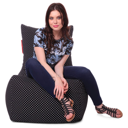 Style Homez Classic Chair Cotton Canvas Polka Dots Printed Bean Bag XXL Size Filled with Beans Fillers