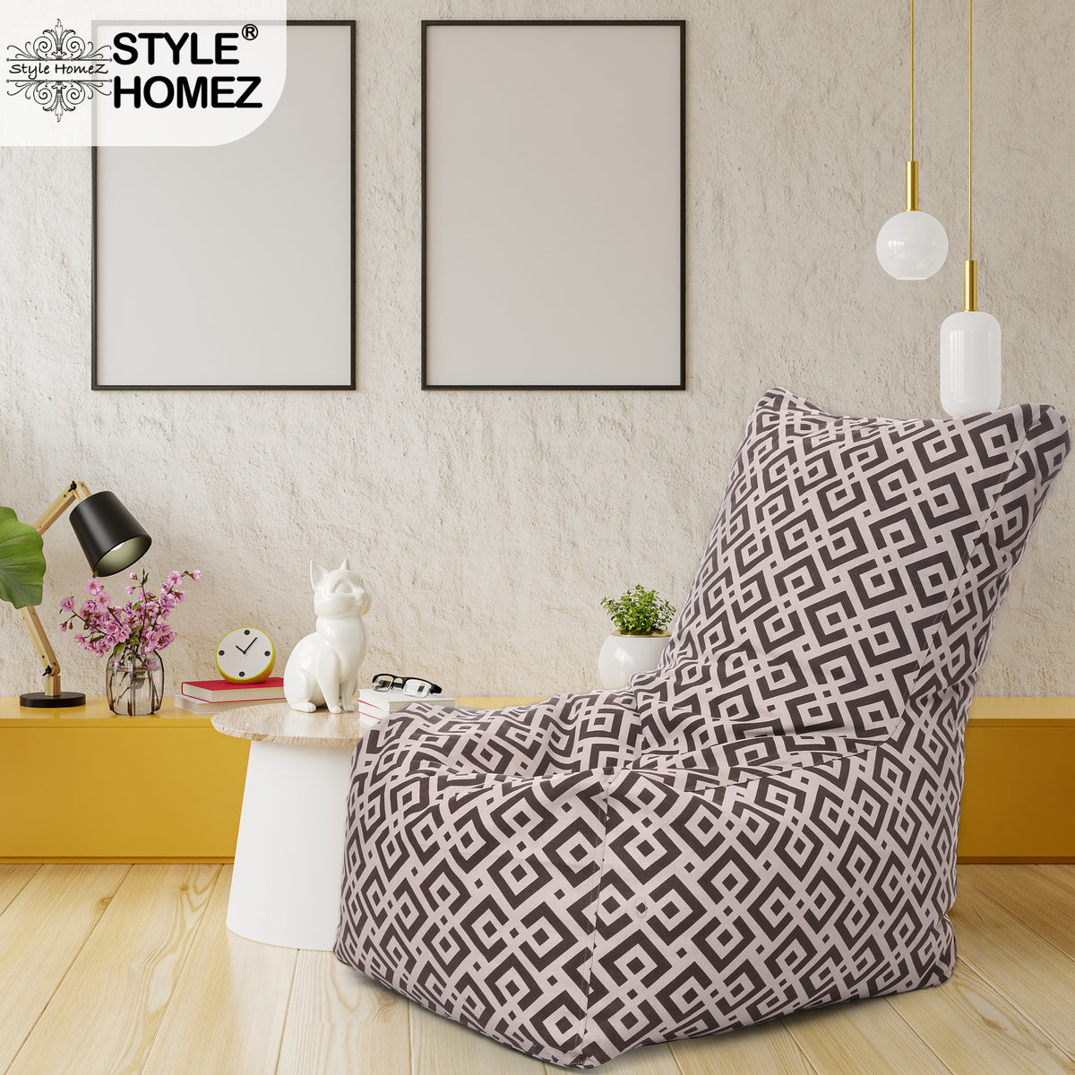 Style Homez Classic Chair Cotton Canvas Geometric Printed Bean Bag XXL Size Filled with Beans Fillers