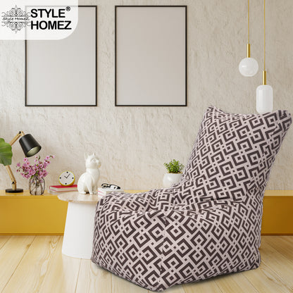 Style Homez Classic Chair Cotton Canvas Geometric Printed Bean Bag XXL Size Filled with Beans Fillers