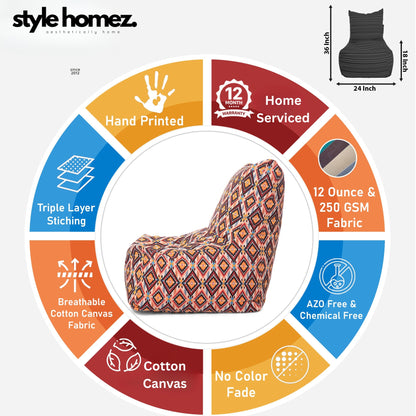 Style Homez Classic Chair Cotton Canvas Geometric Printed Bean Bag XXL Size Filled with Beans Fillers