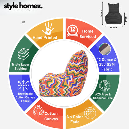Style Homez Classic Chair Cotton Canvas Geometric Printed Bean Bag XXL Size Filled with Beans Fillers