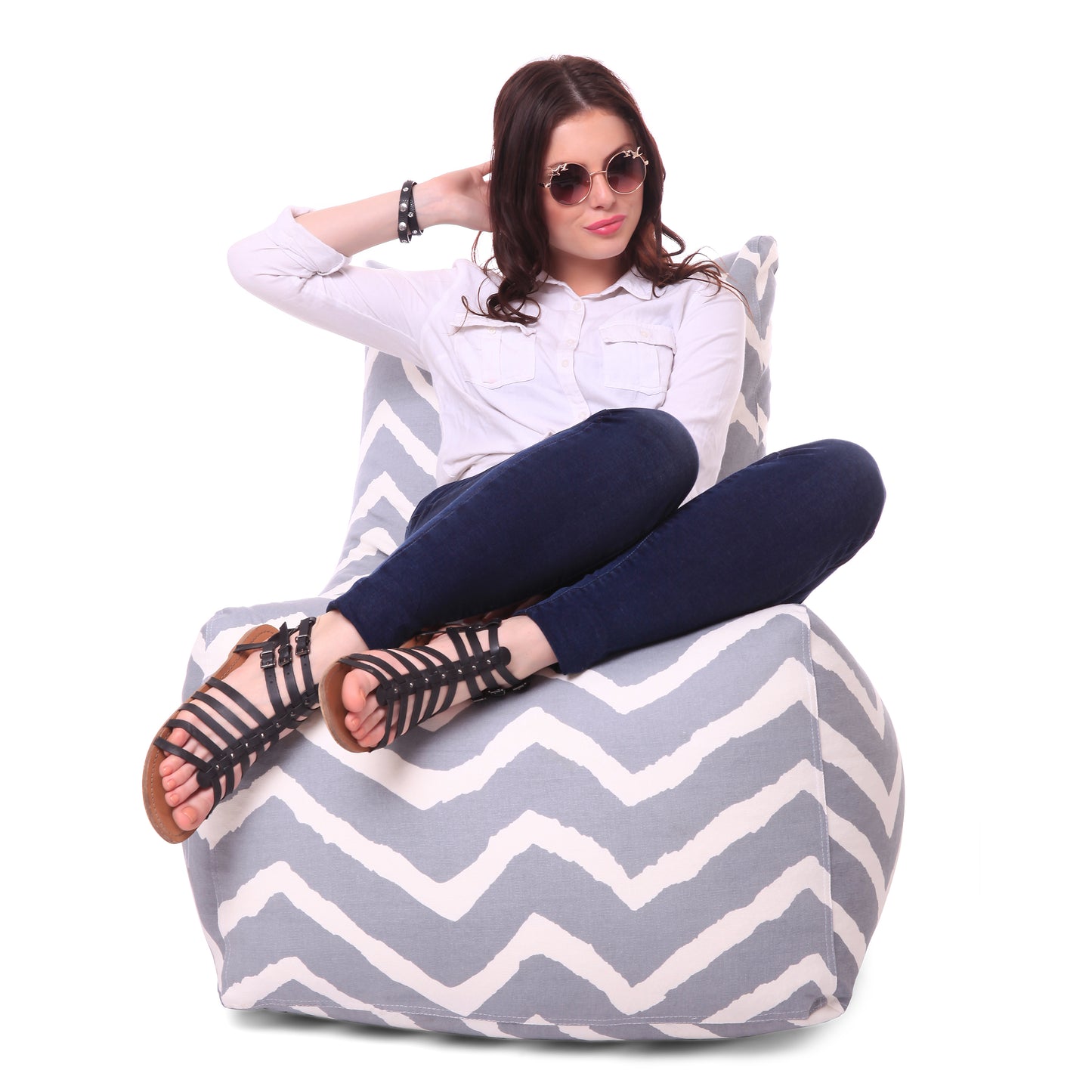 Style Homez Classic Chair Cotton Canvas Stripes Printed Bean Bag XXL Size Filled with Beans Fillers