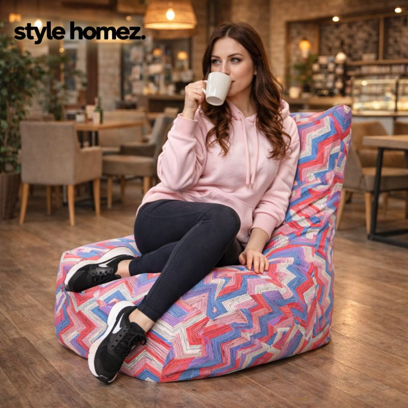 Style Homez Classic Chair Cotton Canvas Geometric Printed Bean Bag XXL Size Filled with Beans Fillers
