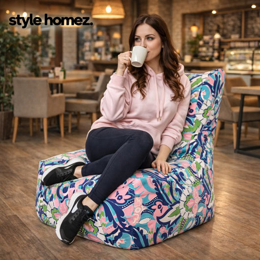 Style Homez Classic Chair Cotton Canvas Floral Printed Bean Bag XXL Size Filled with Beans Fillers