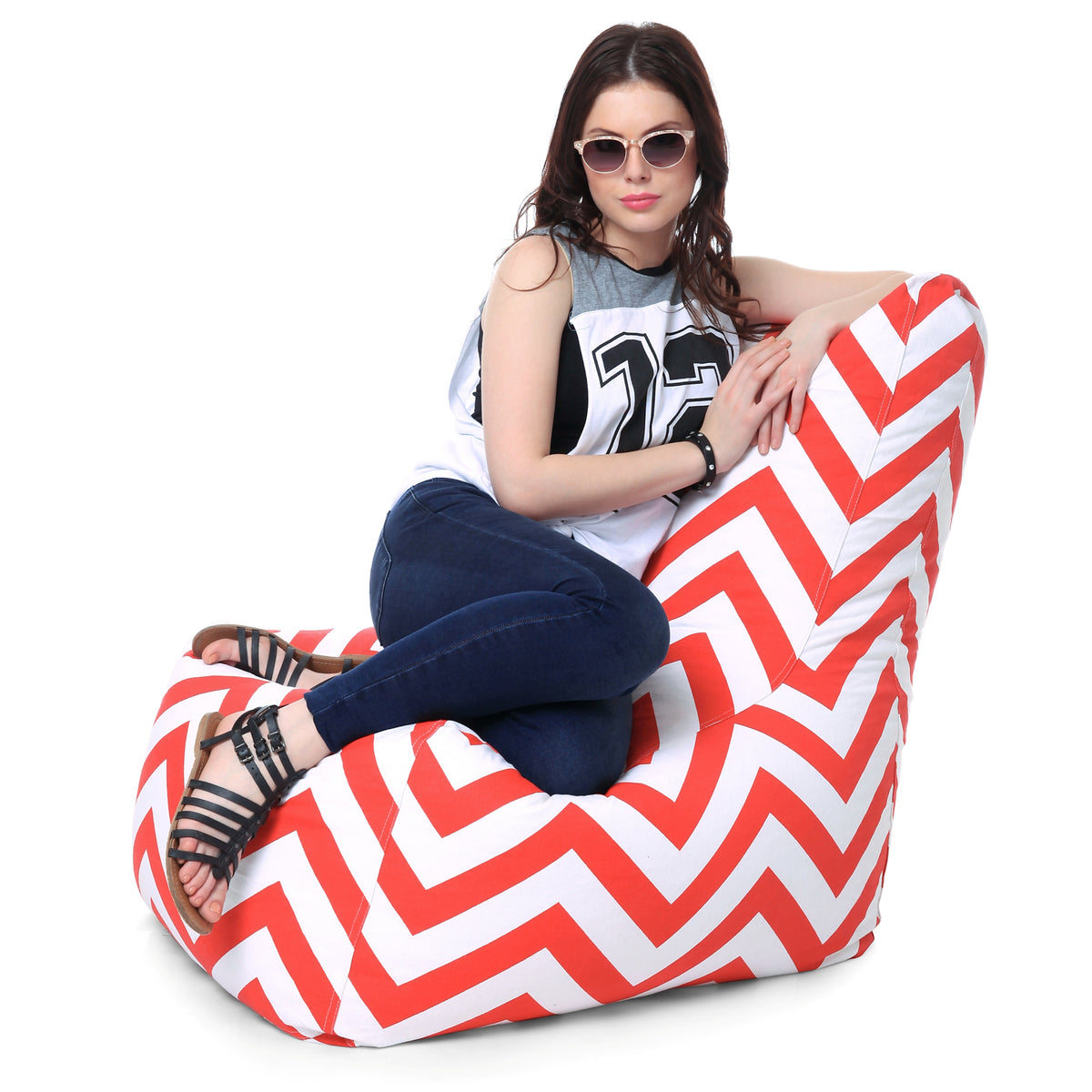 Style Homez Classic Chair Cotton Canvas Stripes Printed Bean Bag XXL Size Filled with Beans Fillers