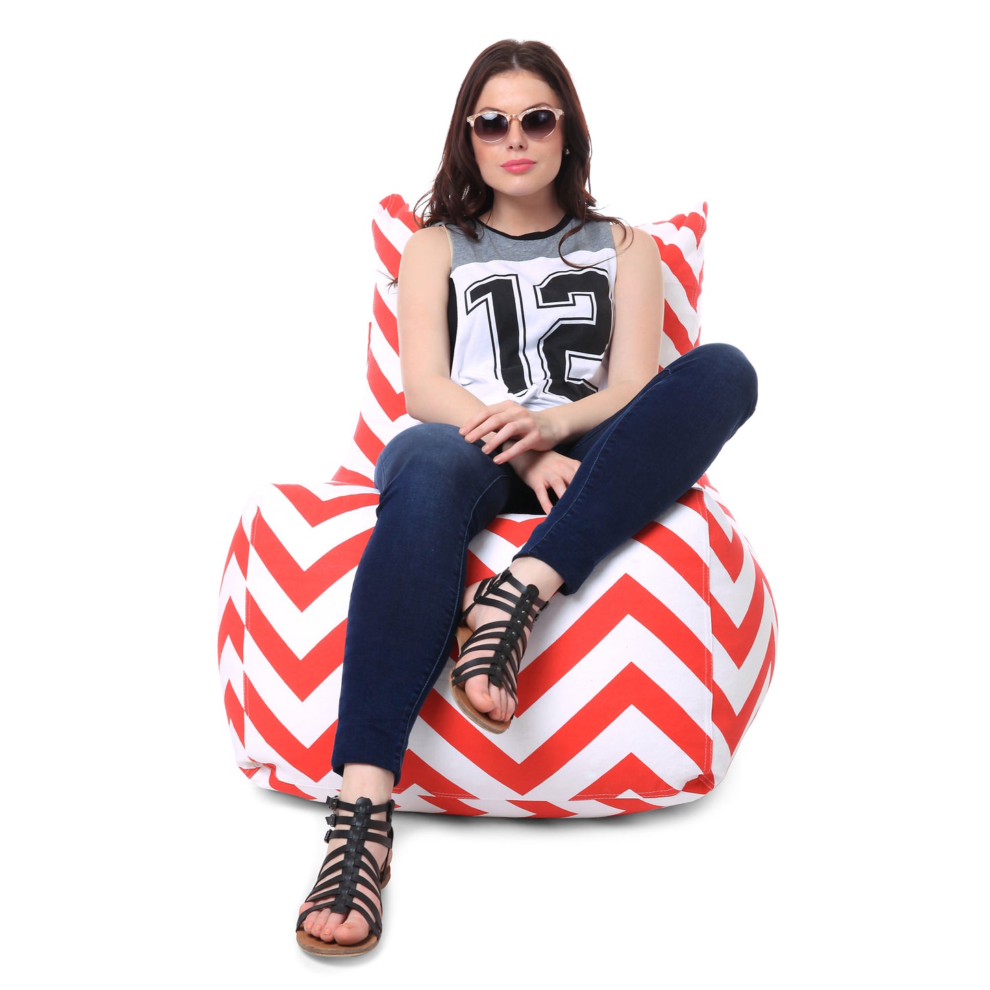 Style Homez Classic Chair Cotton Canvas Stripes Printed Bean Bag XXL Size Filled with Beans Fillers
