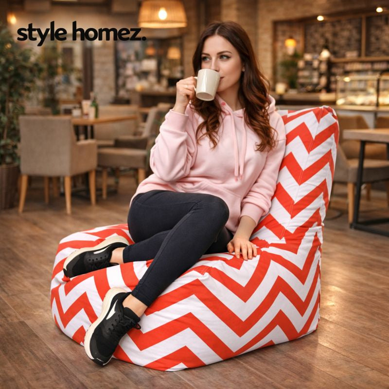 Style Homez Classic Chair Cotton Canvas Stripes Printed Bean Bag XXL Size Filled with Beans Fillers