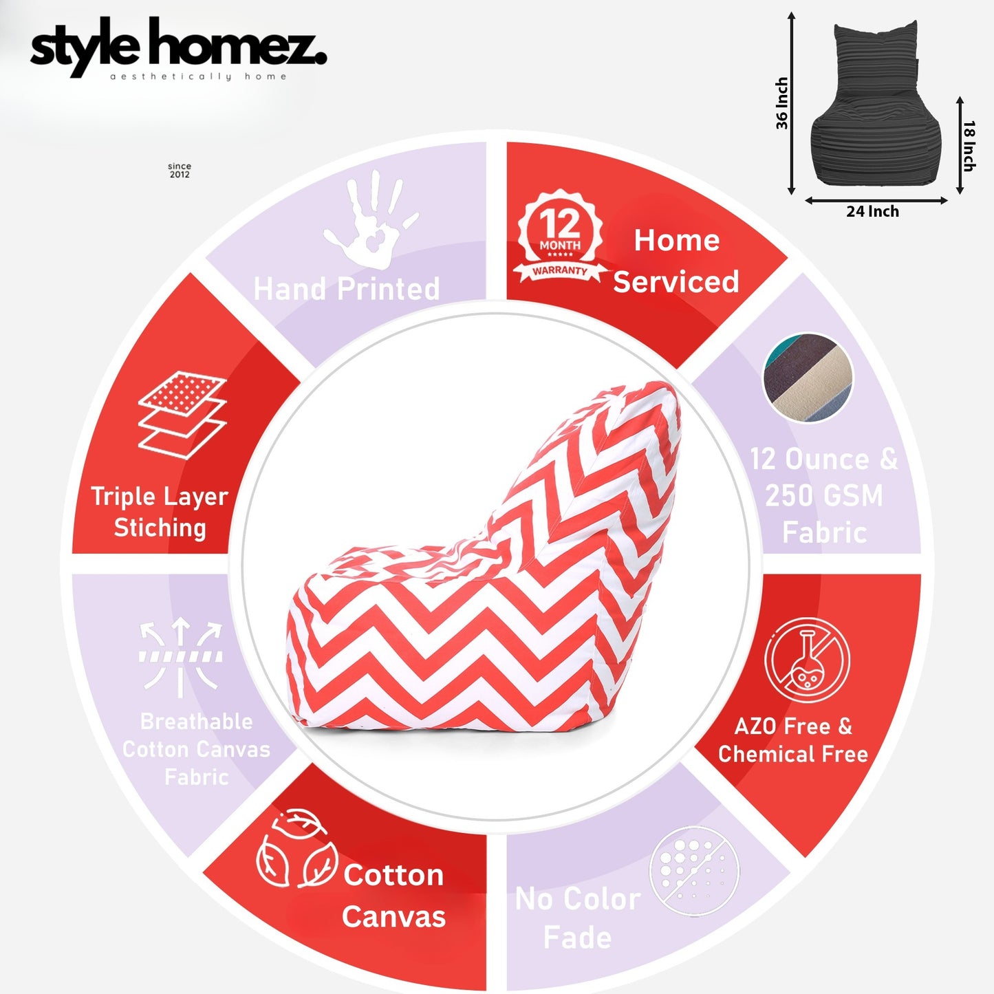 Style Homez Classic Chair Cotton Canvas Stripes Printed Bean Bag XXL Size Filled with Beans Fillers