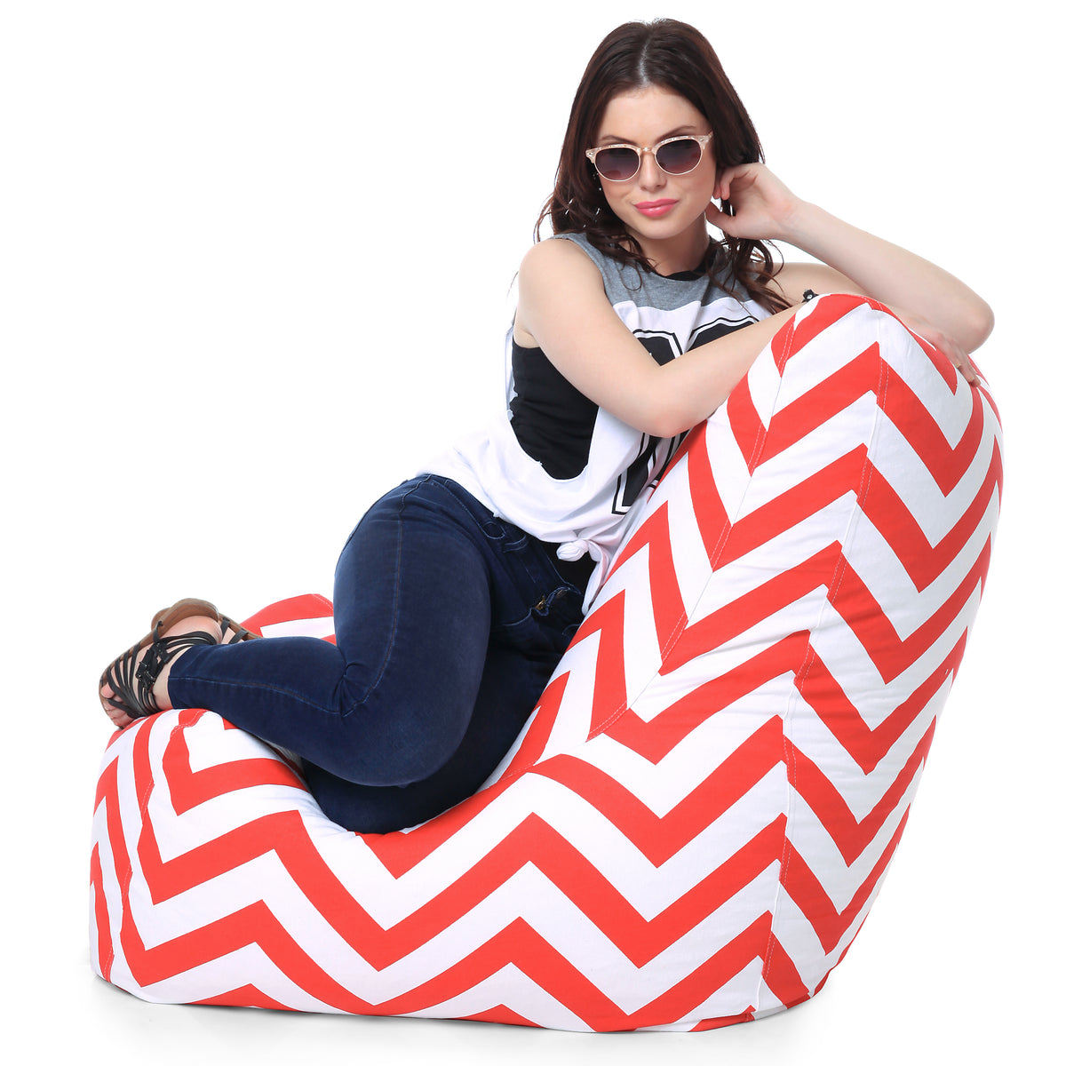Style Homez Classic Chair Cotton Canvas Stripes Printed Bean Bag XXL Size Filled with Beans Fillers