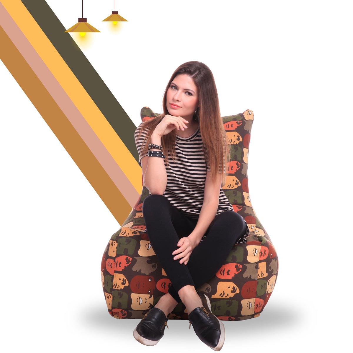 Style Homez Classic Chair Cotton Canvas Abstract Printed Bean Bag XXL Size Filled with Beans Fillers