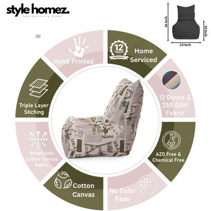 Style Homez Classic Chair Cotton Canvas Abstract Printed Bean Bag XXL Size Filled with Beans Fillers
