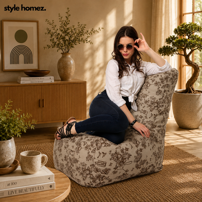 Style Homez Classic Chair Cotton Canvas Abstract Printed Bean Bag XXL Size Filled with Beans Fillers