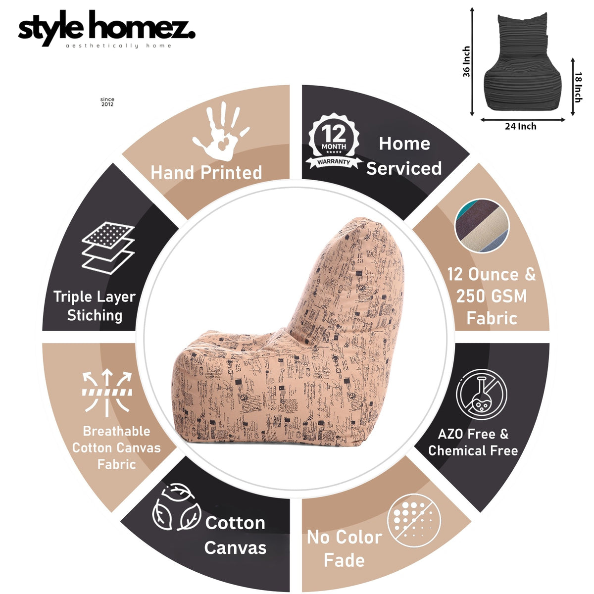 Style Homez Classic Chair Cotton Canvas Abstract Printed Bean Bag XXL Size Filled with Beans Fillers