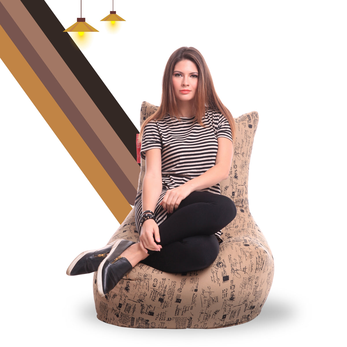 Style Homez Classic Chair Cotton Canvas Abstract Printed Bean Bag XXL Size Filled with Beans Fillers