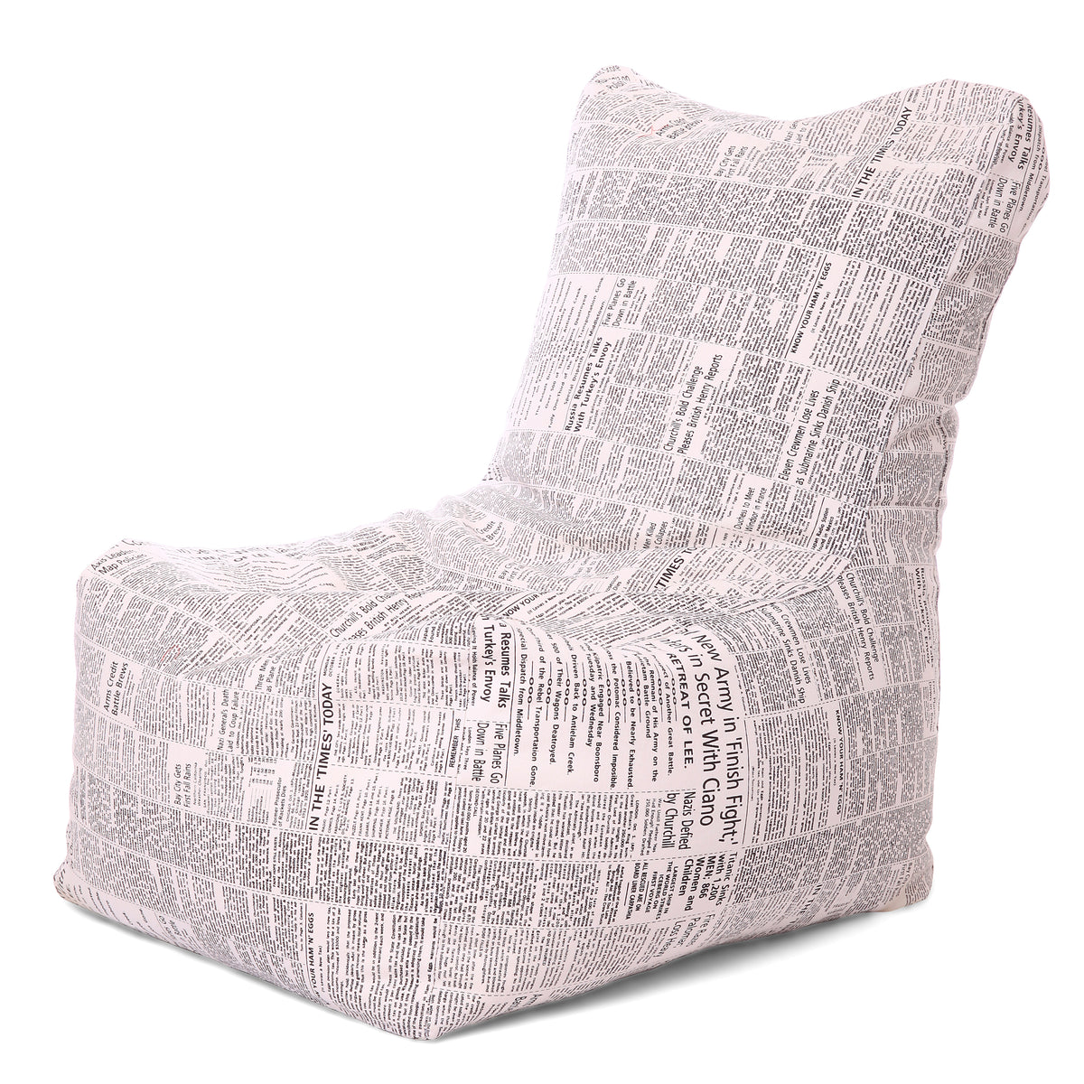 Style Homez Classic Chair Cotton Canvas Newspaper Printed Bean Bag XXL Size Filled with Beans Fillers