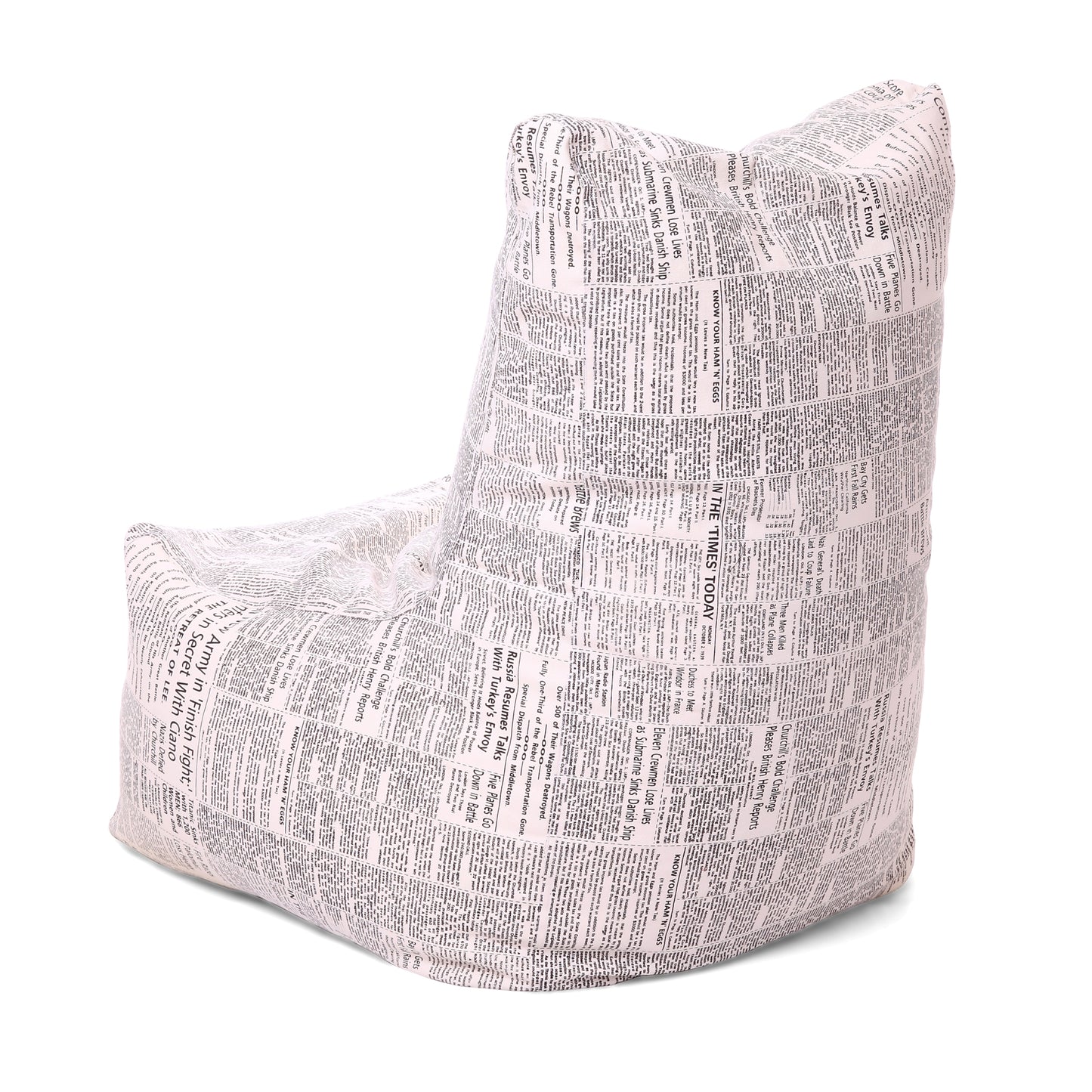 Style Homez Classic Chair Cotton Canvas Newspaper Printed Bean Bag XXL Size Filled with Beans Fillers