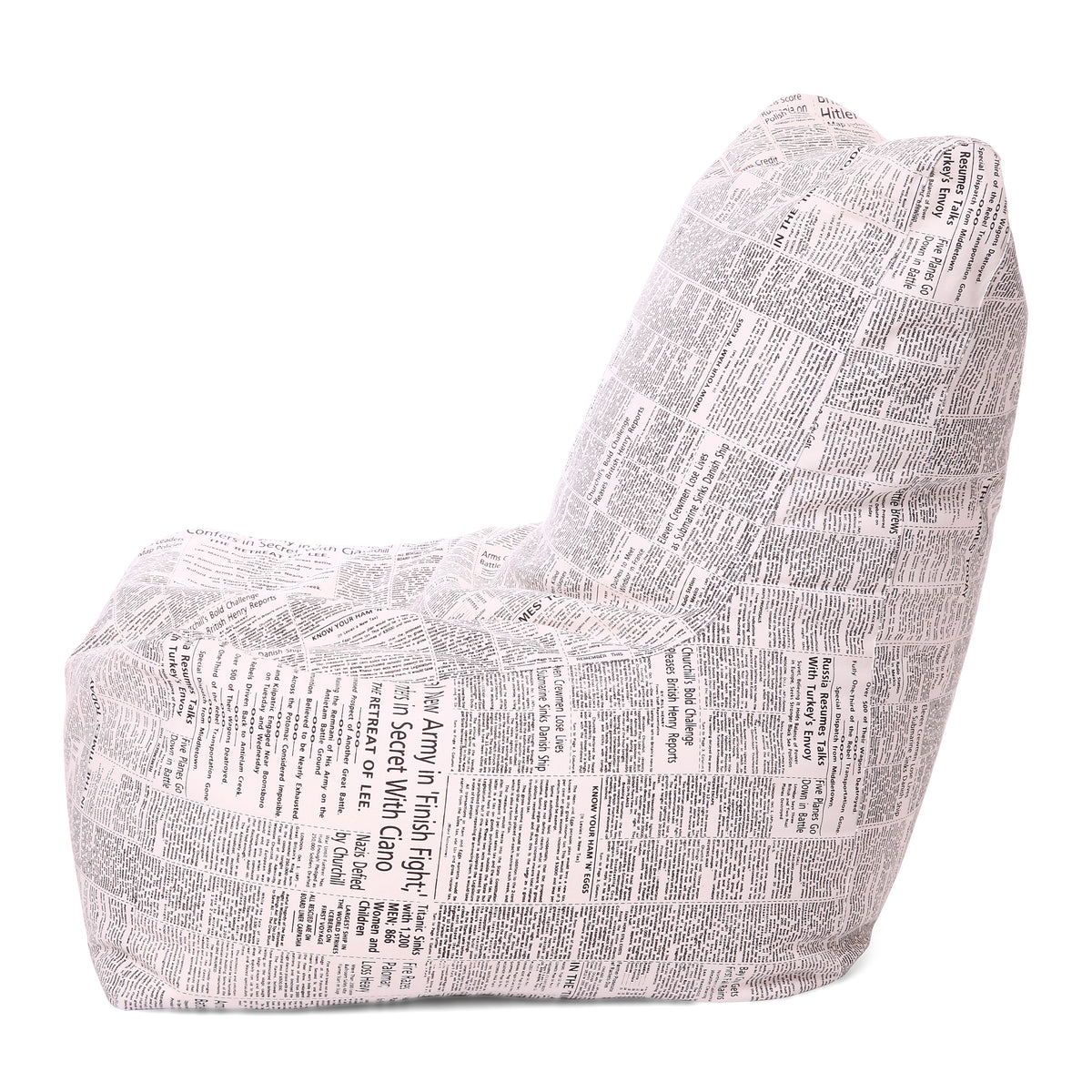 Style Homez Classic Chair Cotton Canvas Newspaper Printed Bean Bag XXL Size Filled with Beans Fillers