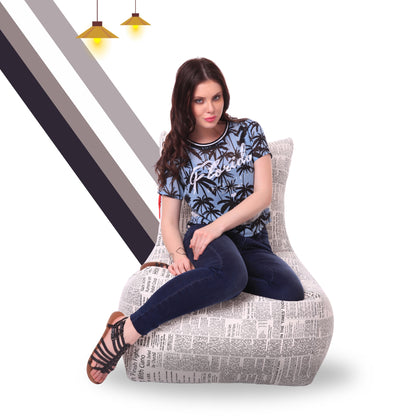 Style Homez Classic Chair Cotton Canvas Newspaper Printed Bean Bag XXL Size Filled with Beans Fillers