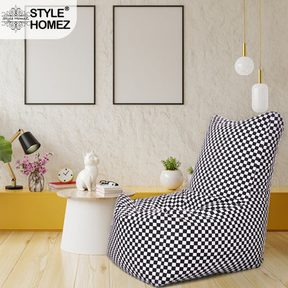 Style Homez Classic Chair Cotton Canvas Checkered Printed Bean Bag XXL Size Filled with Beans Fillers
